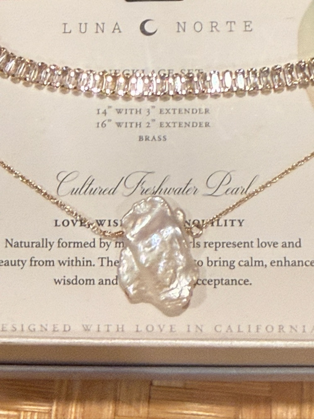 Luna Norte Gold Cultured Freshwater Pearl Baguette Tennis Layered Necklace Set - Picture 5 of 8